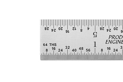 PEC Tools High Precision Metal Ruler, 6 Inch Rigid Machinist Rule, 4R Graduation (1/8", 1/16", 1/32", 1/64"), Carbon Steel with Satin Chrome Finish, Trusted by Professionals, Made in USA