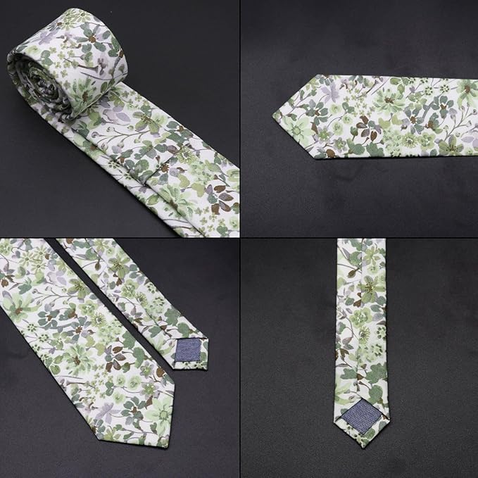 Cotton Floral Ties for Men 2.76" Men's Skinny Tie Linen Flower Printed Neck Tie for Wedding Dating Party