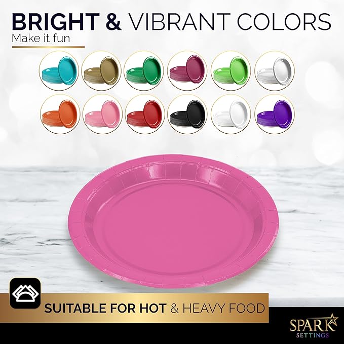 Disposable Paper Plates Bright Pink, 6 3/4 Inches Paper Dessert Plates, Strong and Sturdy Disposable Plates for Party, Dinner, Holiday, Picnic, or Travel Party Plates, Pack of 50