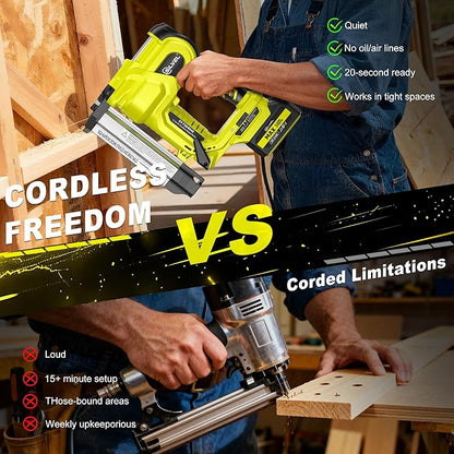 SILVEL 2" Cordless Brad Nailer, 2-in-1 21V Electric Brad Nailer with 2 * 2.0Ah Battery, 1000pcs Nails, 18GA Staples, Adjustable Depth for Woodworking, Home Improvement, Green