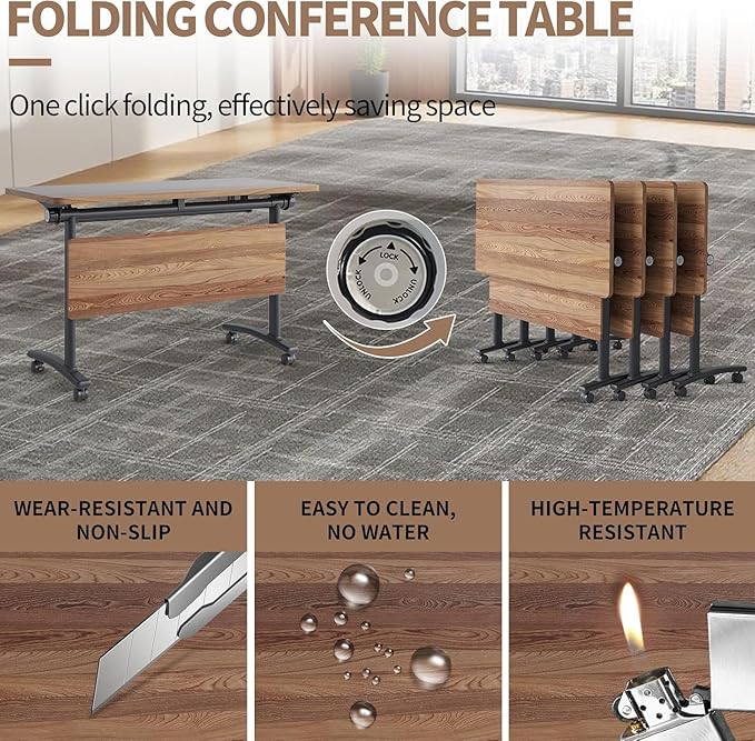 Conference Table, Folding Conference Room Table Meeting Tables, Flip Top Training Table Foldable Conference Tables with Wheels for Office, Conference Room, School (4 Pack A, 55.1 x 23.6 x 29.5 inch)
