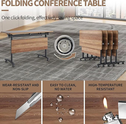 Conference Table, Folding Conference Room Table Meeting Tables, Flip Top Training Table Foldable Conference Tables with Wheels for Office, Conference Room, School (4 Pack A, 55.1 x 23.6 x 29.5 inch)