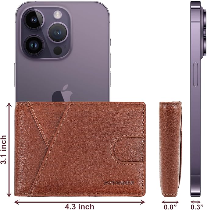 Genuine Leather Mens Bifold Wallet RFID Blocking 7 Credit Card Slots 1 ID Window 1 Section for Bills 2 Additional Slots | Tan