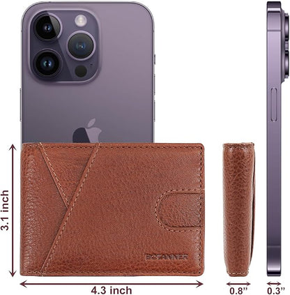 Genuine Leather Mens Bifold Wallet RFID Blocking 7 Credit Card Slots 1 ID Window 1 Section for Bills 2 Additional Slots | Tan