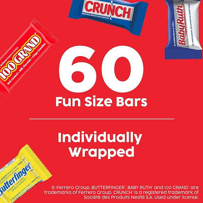 Butterfinger, CRUNCH, Baby Ruth, 100 Grand Fun Size Assorted Candy Bars, Great for Sharing, Bulk 60 Count Pack, 37.2 oz