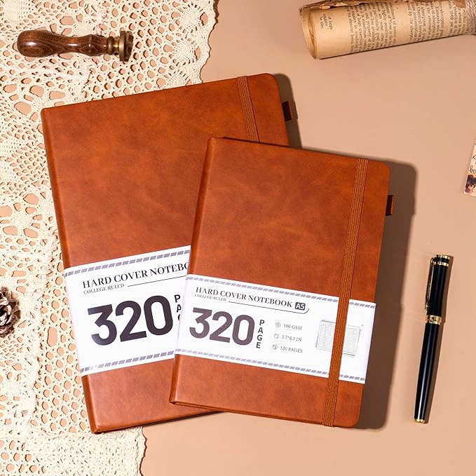 CAGIE Journal Notebook for Men Women- Brown Journaling Notebooks Journals Leather for Writing Work Diary A5 Hardcover Thick