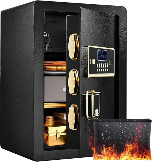 ADIMO Safe with Interior Drawer, 2.8 Cuft Heavy-Duty Steel Safe Box w/LCD Digital Screen, Diamond Reinforced Lock, Dual Alarm System w/Fireproof Waterproof Money Bag, Money Box of Documents Cash