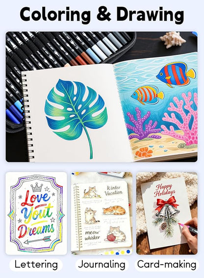100 Colors Numbered Dual Tip Brush Pens with Free App, Fine and Brush Tips Pens for Adults and Kids, Coloring Markers for Coloring Book Bullet Journaling Note Taking Planner Hand Lettering