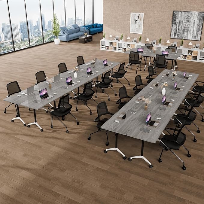 8-10 Person Conference Table Folding Conference Table for Office,Training, Seminar,Schools Modern Wood Conference Meeting Room Table Large Rectangular Conference Room Tables（4PCS,47in）