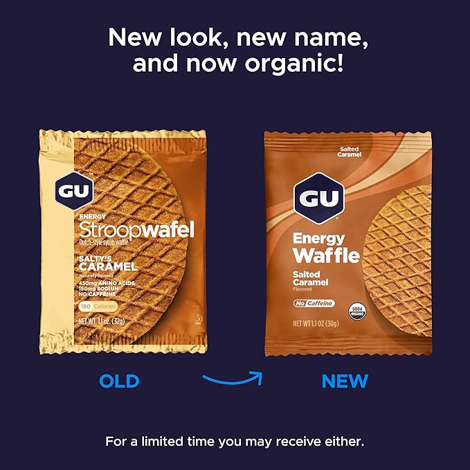 GU Energy Stroopwafel Salty's Caramel Sports Nutrition Waffle, Caffeine-Free, and Kosher dairy, On-the-Go Energy for Any Workout, 16 Count