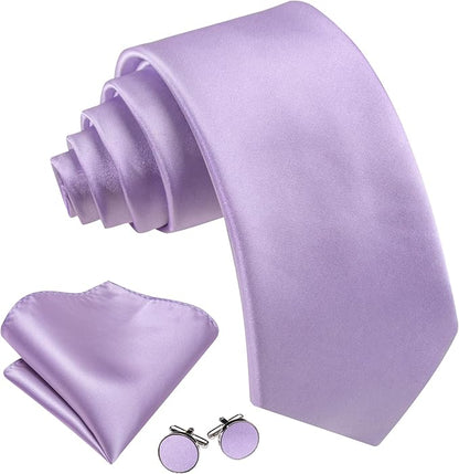 Barry.Wang Tie Sets for Men Silk Solid Necktie Stain Ties Handkerchief Pocket Square Cufflinks Wedding Business Dyed