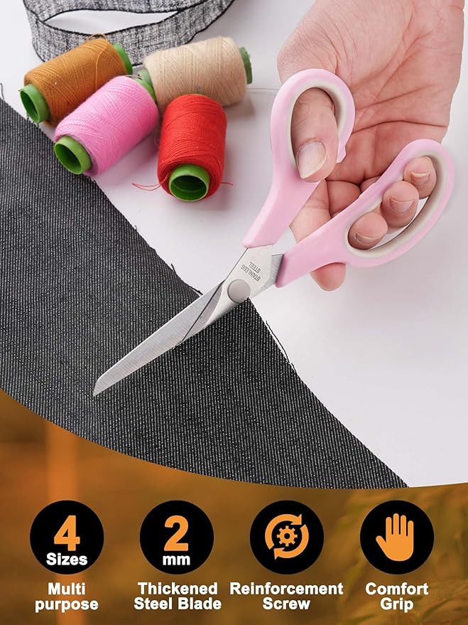 Craft Scissors Set of 4, Sharp Stainless Stee Blades, Comfort Grip, Scissors All purpose for Office School Home Fabric Sewing DIY Art Craft Cutting, 8.5''/7.5''/6.7''/5.5'', Pink