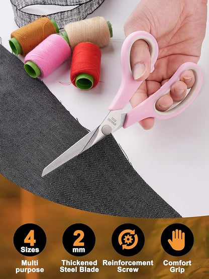 Craft Scissors Set of 4, Sharp Stainless Stee Blades, Comfort Grip, Scissors All purpose for Office School Home Fabric Sewing DIY Art Craft Cutting, 8.5''/7.5''/6.7''/5.5'', Pink