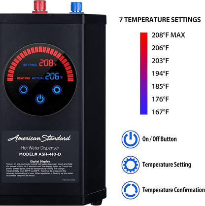 American Standard ASH-410 Digital Hot Water Dispenser, Includes Polished Chrome Dual Handle Faucet 1500 Watts, 110v