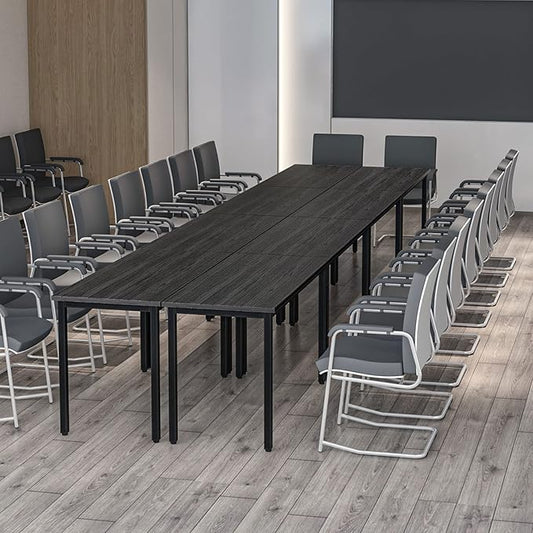 Bonzy Home Conference Tables 16ft Office Computer Desk for Meeting Room Study Writing Printer Table Meeting Seminar Table for 20 People Modern Black 8PCS (188.8"x47.2"x29.5", Black)