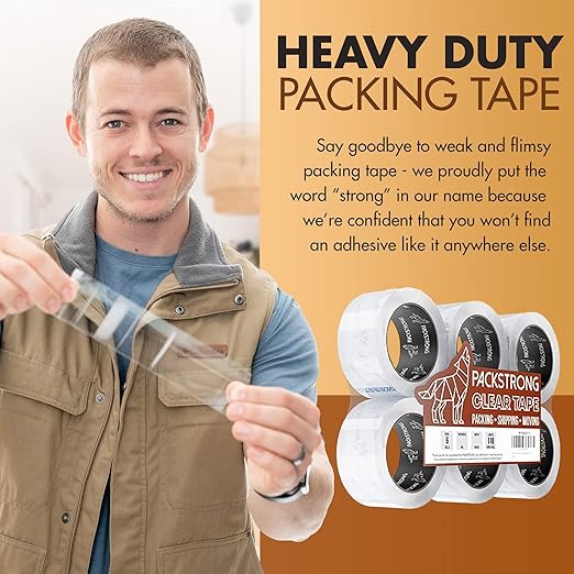 Packstrong Industrial Grade Clear Packing Tape 12 Rolls - Extra Long 110 Yards per Roll - 2" Wide x 2.7 mil Thick, Acrylic Adhesive Heavy Duty Tape for Box Office Moving Packaging Shipping