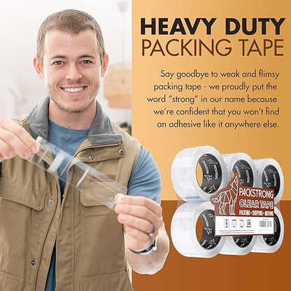 Packstrong Industrial Grade Clear Packing Tape 12 Rolls - Extra Long 110 Yards per Roll - 2" Wide x 2.7 mil Thick, Acrylic Adhesive Heavy Duty Tape for Box Office Moving Packaging Shipping