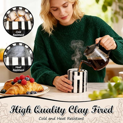 Novelty Ceramic Coffee Mug Designed to Look Like a Gift Box, 10oz Retro Hand-Painted Ceramic Travel Mug, Brown & White Striped, Microwave & Dishwasher Safe, Perfect Present for Coffee Lovers (Black)