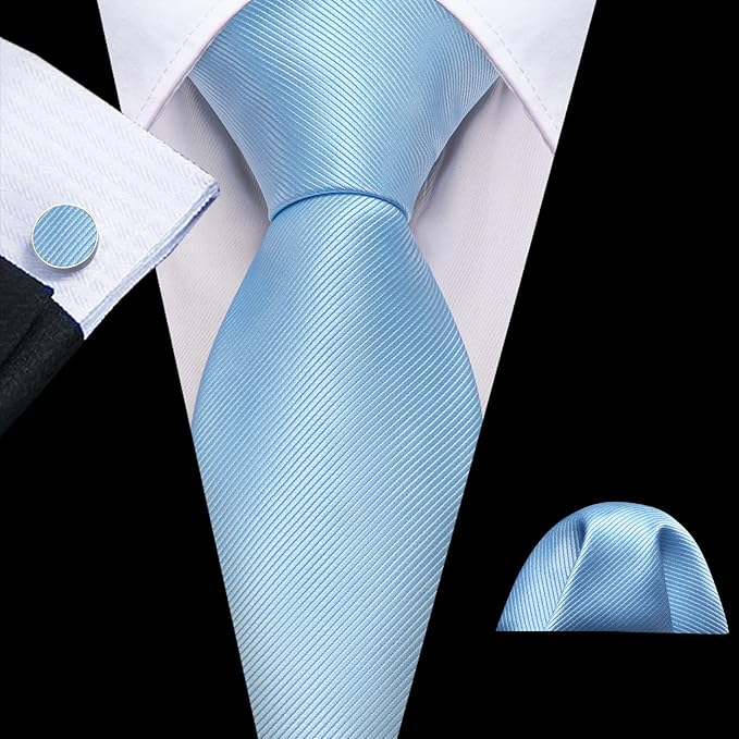 Barry.Wang Tie Sets for Men Silk Solid Necktie Stain Ties Handkerchief Pocket Square Cufflinks Wedding Business Dyed