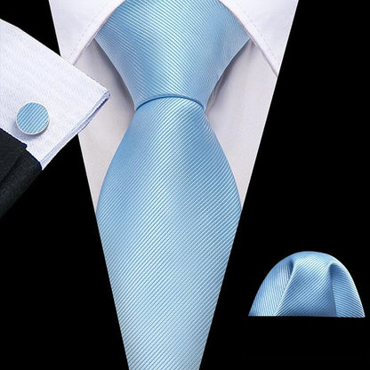 Barry.Wang Tie Sets for Men Silk Solid Necktie Stain Ties Handkerchief Pocket Square Cufflinks Wedding Business Dyed