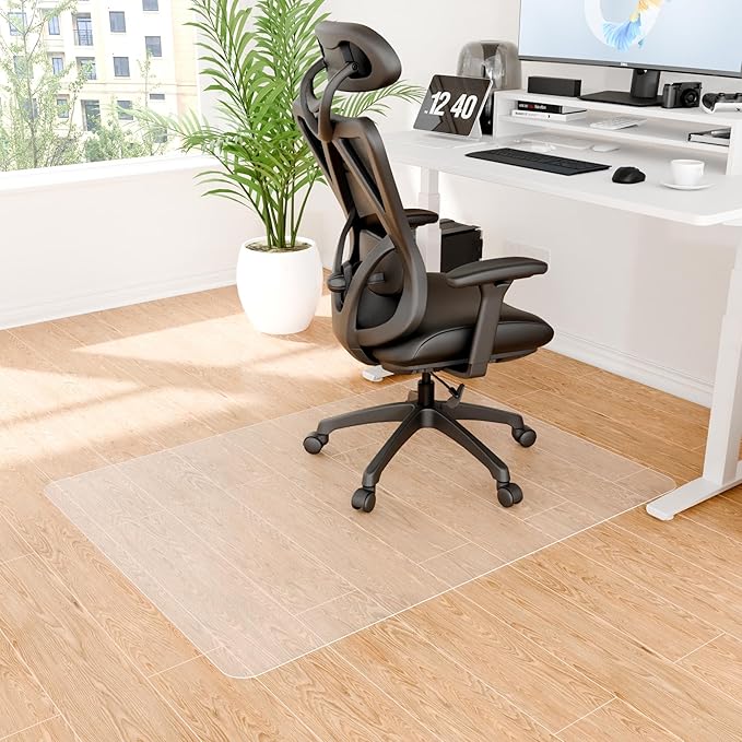 Office Chair Mat for Hardwood Floor, Ship Flat 48"x36" Heavy Duty Floor Protector for Desk, Plastic Rolling Chair Mats, Clear Floor Mat Smooth Glide, No Divot, Rectangle