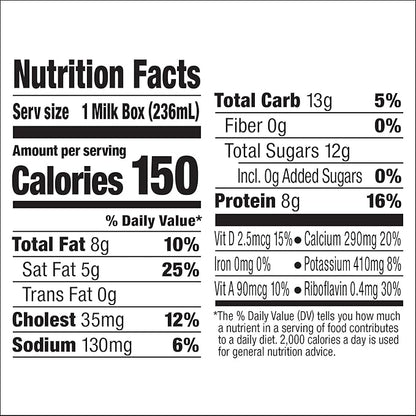 Horizon Organic Shelf Stable Whole Milk Boxes, 8 fl oz, 12 Count - 8g Protein per Serving, USDA Organic UHT from Pasture-Raised Cows, Ready to Drink for Lunchbox, Travel, or On-the-Go, No Refrigeration Needed