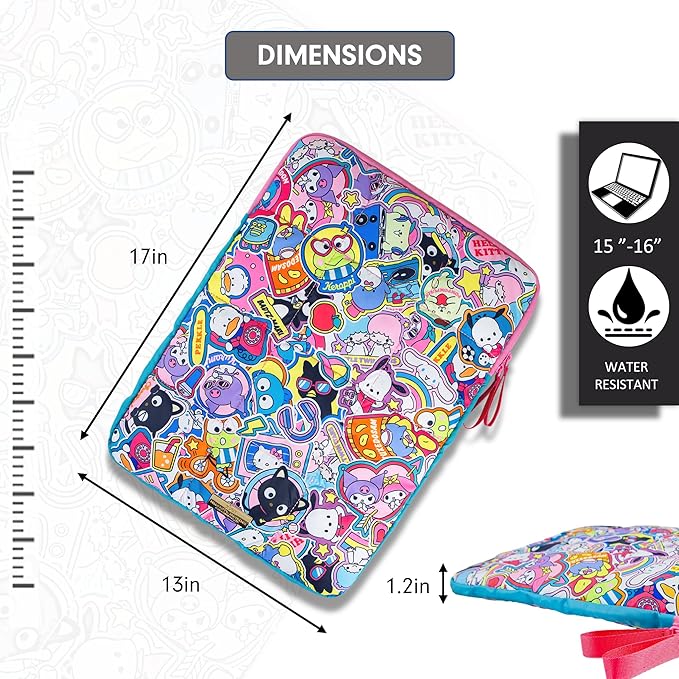 Sonix x Sanrio | Puffy Laptop Sleeve | 15-16 Inch, Quilted Pillow Puffer Laptop Carrying Case, Computer Sleeve | Hello Kitty & Friends Stickers