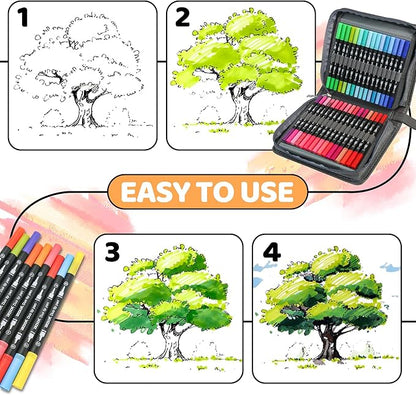 ZSCM 100 Colors Markers for Adult Coloring Books No Bleeding - Duo Tip Brush Pen, Artist Fine & Brush Coloring Markers for Adult Calligraphy, Drawing, Sketching & Journaling
