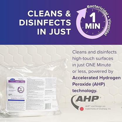 Oxivir Diversey 1 100850925 Disinfectant Cleaning Wipes, Pre-Moistened with Accelerated Hydrogen Peroxide AHP, Unscented, 160 Extra Large 11x12-Inch Wipes, 1-Refill Bag