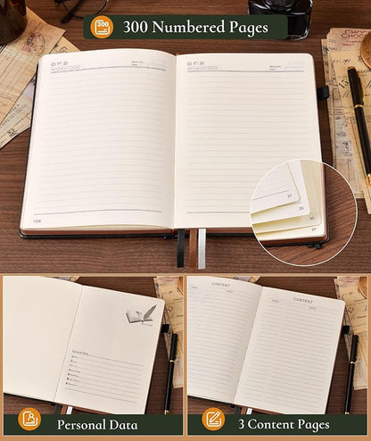 Vintage Leather Journal with 300 Numbered Pages,B5 Lined Journal for Men Women,Daily Journals for Writing,College Ruled Notebook for Work,School,Note taking,Travel Diary,Large (7" x 10")