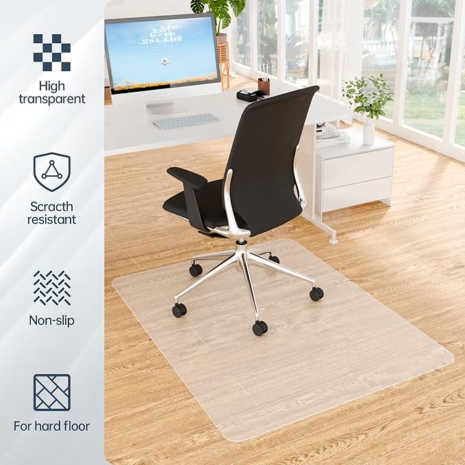 Office Chair Mat for Hardwood Floor, Ship Flat 48"x36" Heavy Duty Floor Protector for Desk, Plastic Rolling Chair Mats, Clear Floor Mat Smooth Glide, No Divot, Rectangle