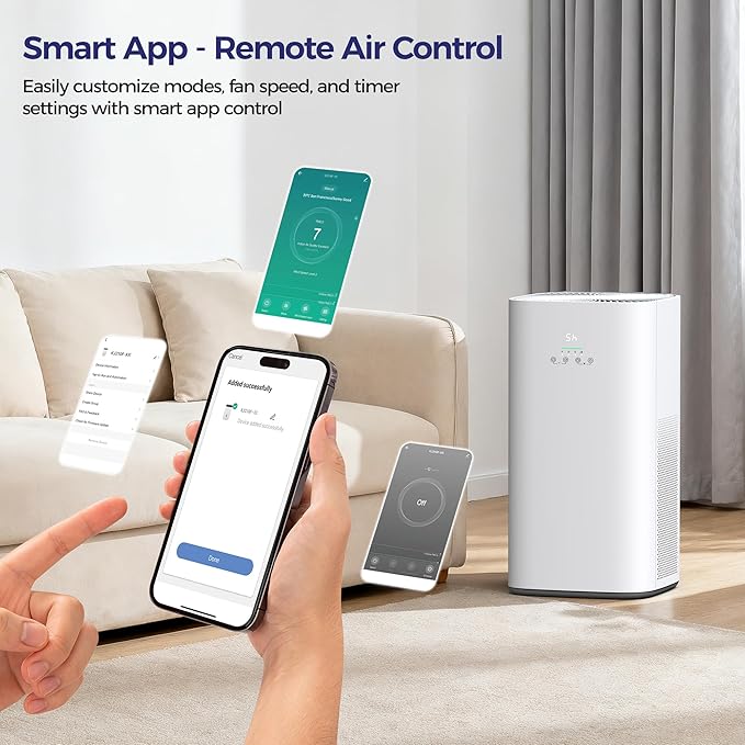 VUSIGN Air Purifier for Home Large Room & Pets, Covers Up to 1800 ft² with CADR 242 CFM, H13 HEPA Filter, Air Quality Display, Smart App Control, Quiet Sleep Mode, Remove Dust, Smoke & Odor