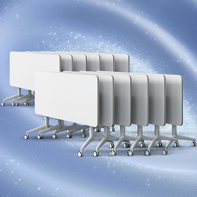 Folding Conference Table, Conference Room Tables Foldable Large Meeting Seminar Table on Wheels,Flip Top Boardroom Training Tables for Office, Classroom,Meeting (12, White, 70.8)