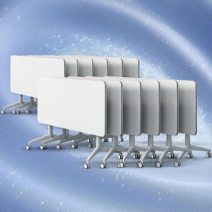 Folding Conference Table, Conference Room Tables Foldable Large Meeting Seminar Table on Wheels,Flip Top Boardroom Training Tables for Office, Classroom,Meeting (12, White, 70.8)