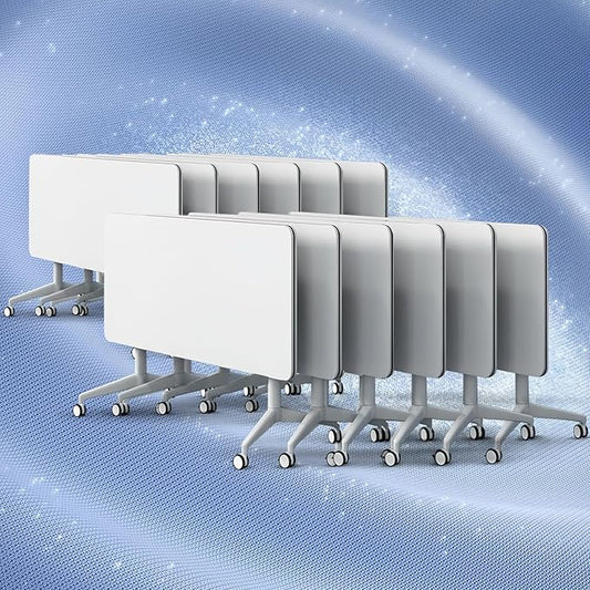 Folding Conference Table, Conference Room Tables Foldable Large Meeting Seminar Table on Wheels,Flip Top Boardroom Training Tables for Office, Classroom,Meeting (12, White, 70.8)