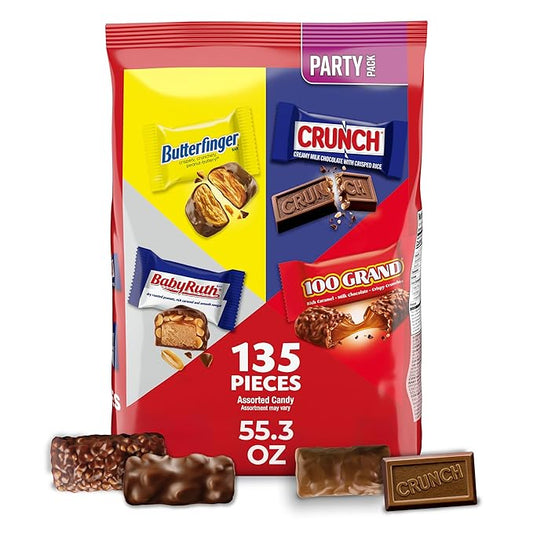 Butterfinger, CRUNCH, Baby Ruth, 100 Grand Minis, Assorted Candy Bars, Great for Sharing, Bulk 135 Count Pack, 55.3 oz