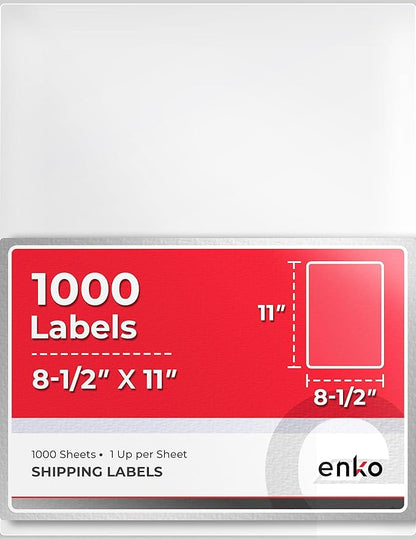enKo - 8-1/2 x 11 Inch Label - White Blank - 1 Per Sheet Full Shipping Address Labels for Laser Inkjet Printer (1000 Sheets, 1000 Labels)