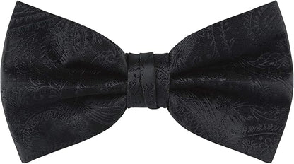 TIE G 5pcs Tie Set in WHITE OR BLACK GIFT BOX: Solid Color Necktie, Satin Bow Tie, Pocket Square, Lapel, Cuff Links