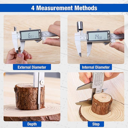 Digital Caliper 12 Inch with Large LCD Screen, Inch/MM/Fraction Conversion, 300mm Micrometer Caliper All Stainless Steel Diameter Measuring Tool for Jewelers/Woodworkers/DIY