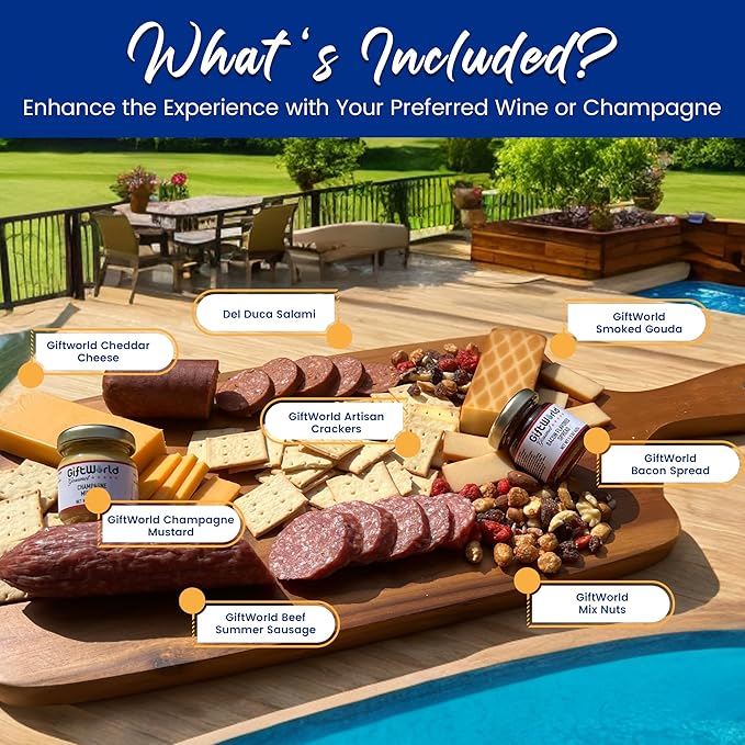 Beef Summer Sausage Charcuterie Cheese Gift Basket, Charcuterie Food Items, Meat and Cheese Gift Baskets, Food Gifts for Men, Meat Sampler For Men, Tailgating, Business, Congratulations, Care Packages, Thanksgiving and Christmas Gifts (8-item Bundle)