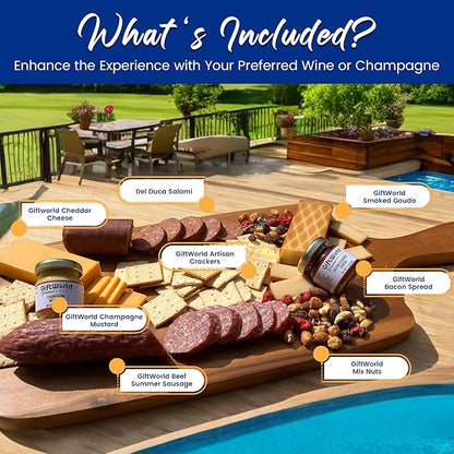 Beef Summer Sausage Charcuterie Cheese Gift Basket, Charcuterie Food Items, Meat and Cheese Gift Baskets, Food Gifts for Men, Meat Sampler For Men, Tailgating, Business, Congratulations, Care Packages, Thanksgiving and Christmas Gifts (8-item Bundle)