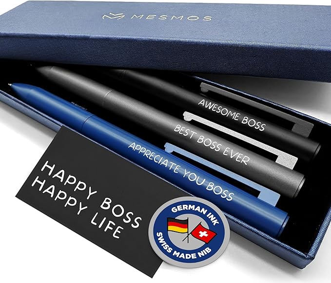 MESMOS 3pk Fancy Pens for Men, German Made Ballpoint Ink 1mm Medium Tip, Best Boss Gifts for Men, Boss Day Male Birthday Gift for Him