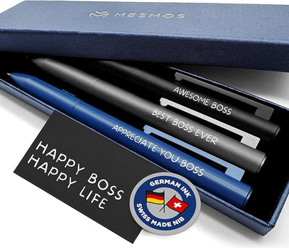 MESMOS 3pk Fancy Pens for Men, German Made Ballpoint Ink 1mm Medium Tip, Best Boss Gifts for Men, Boss Day Male Birthday Gift for Him