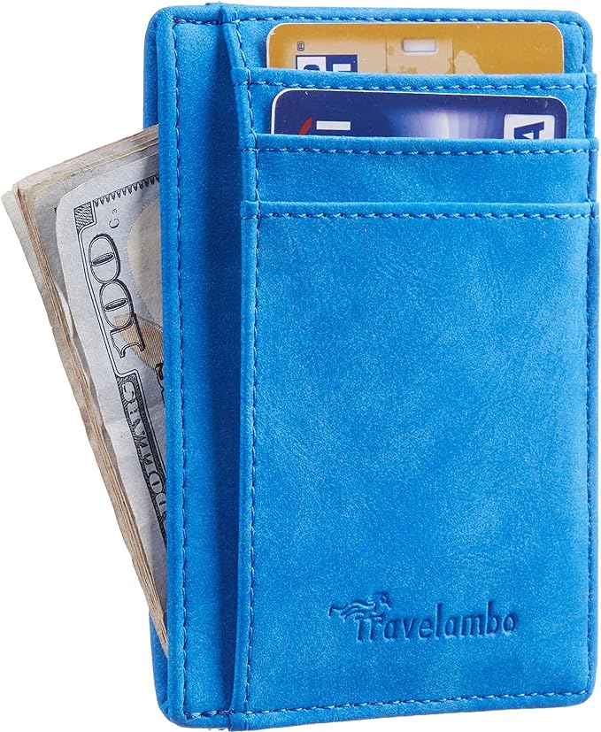 Travelambo Slim Wallet Front Pocket Minimalist Leather RFID Blocking Medium Size
