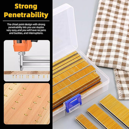 Hilitchi 2000Pcs 3/4 Inch 18 Gauge Narrow Crown Staples, Gold Brad Nails Gun Nails 18 Gauge Galvanized Finish Staples with Storage Case