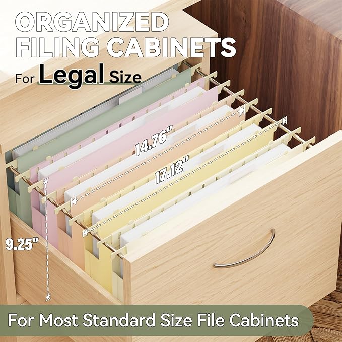 Extra Capacity Legal Size Hanging File Folders,1" Pastel Expanding Pocket,12 Pack Plastic Hanging Folder with Tabs,Filing Cabinet Folders for Your Home Office School Bulk File and Documents