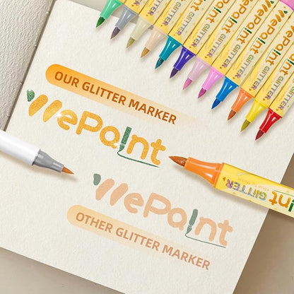 WePaint Glitter Marker Pens Dual Tip, 12 Shimmer Markers 24 Glitter Colors Metallic Marker with Brush Tips, Water-based Ink for Kids Adults DIY Crafts, Card Making, Scrapbooking, Kids School Supplies