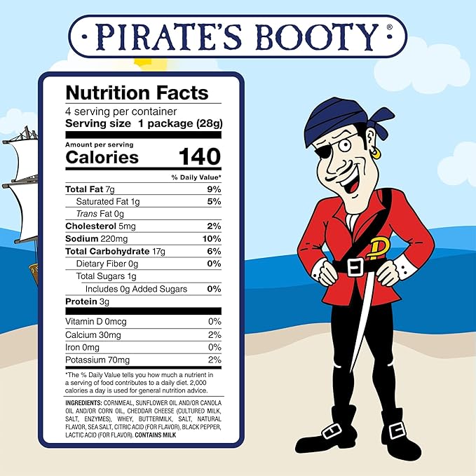 Pirate's Booty Aged White Cheddar Cheese Puffs, Gluten-Free, Kids Snacks, 4oz (12ct)