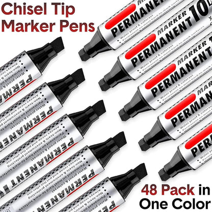 Thenshop 48 Pcs Jumbo Size Permanent Markers Bulk Waterproof Chisel Tip Marker Pens for Industrial Use Work on Wood Metal Plastic Stone Glass(Black)