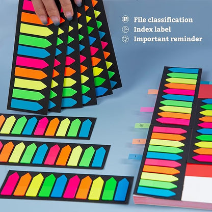 Golcellia Fluorescent Translucent Sticky Note Flags, 2400 Pcs Total, Pack of 10 Color Tabs, Arrow Sticky Notes, Page Flag Markers, Arrow Index Tabs